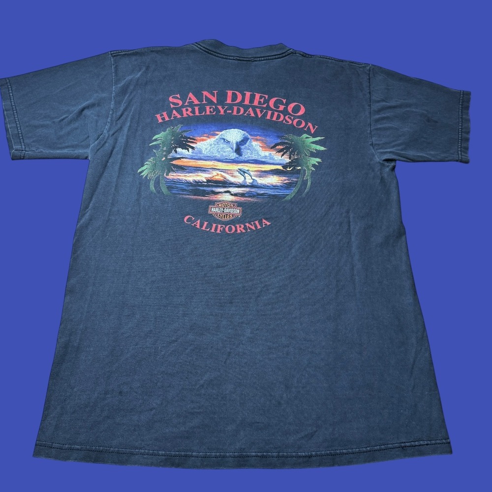 Harley Davidson San Diego Vintage Y2K Tee USA L Tribal Flames Eagle
